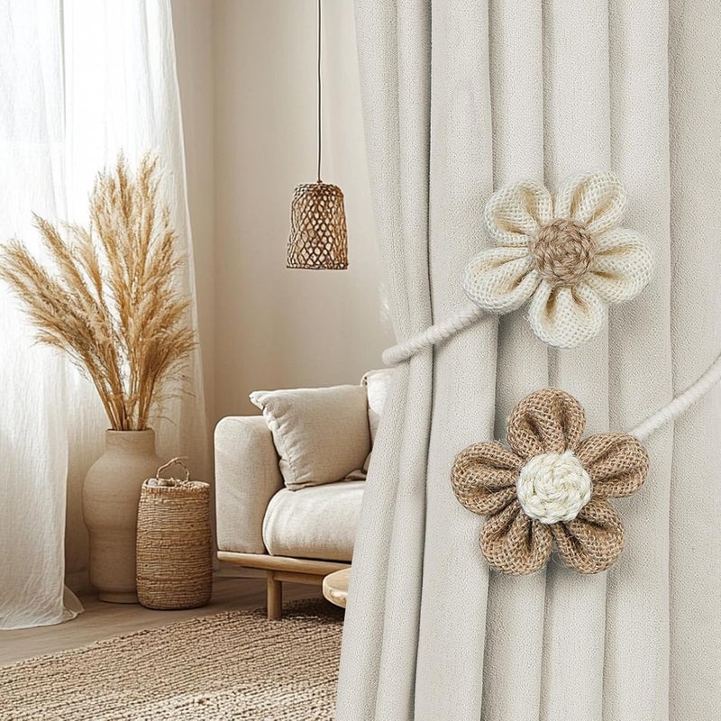 KLOGTSIND Flower Curtain Tiebacks, 4 Pack Boho Curtain Ties Elegant DIY Curtain Holdbacks, Decorative Window Drape Twist Tie Backs for Bedroom Decor, Nursery Decor, Farmhouse Decor - Image 2
